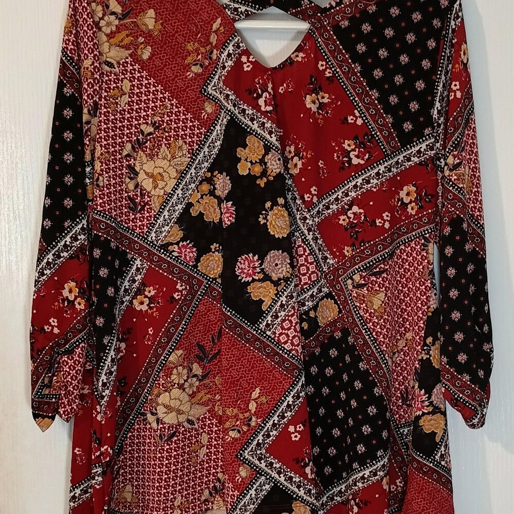Westport/Tunic Top/Womens L/Black Wine Yellow/Patchwork Boho - Picture 2 of 8